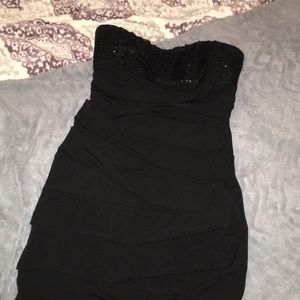 Strapless sequin black mini dress